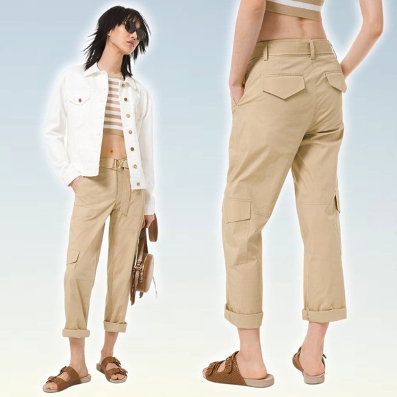 MICHAEL Michael Kors Stretch Cotton Poplin Cargo Pants Sz 2 Khaki - Picture 1 of 6